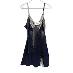 NWT Linea Donatella Chemise Nightgown Dress Lace Trim Satin Medium Black Women